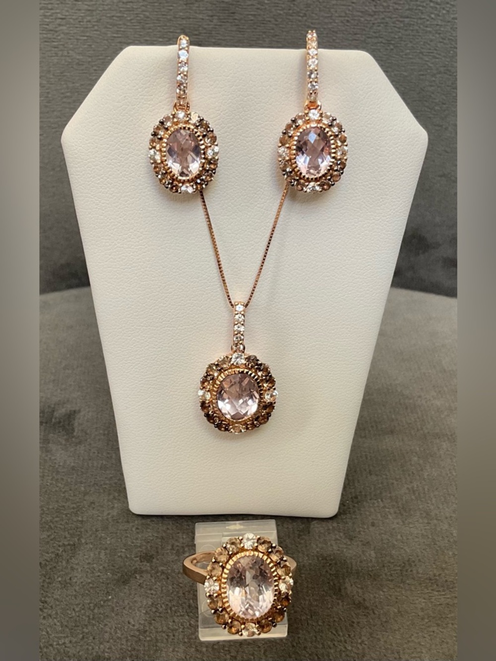 LE VIAN PRINCESS ALEXANDRA 14K ROSE GOLD AMETHYST EARRINGS NECKLACE RING SET